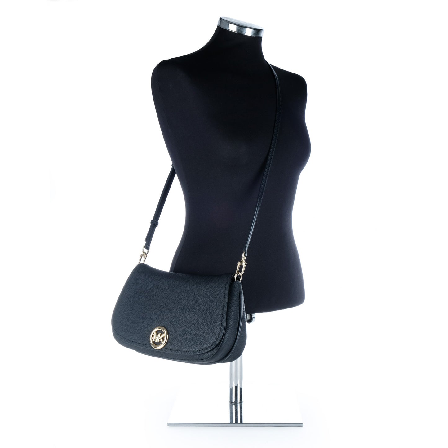 Bolsa de Ombro Michael Kors Preta com Logótipo MK Dourado