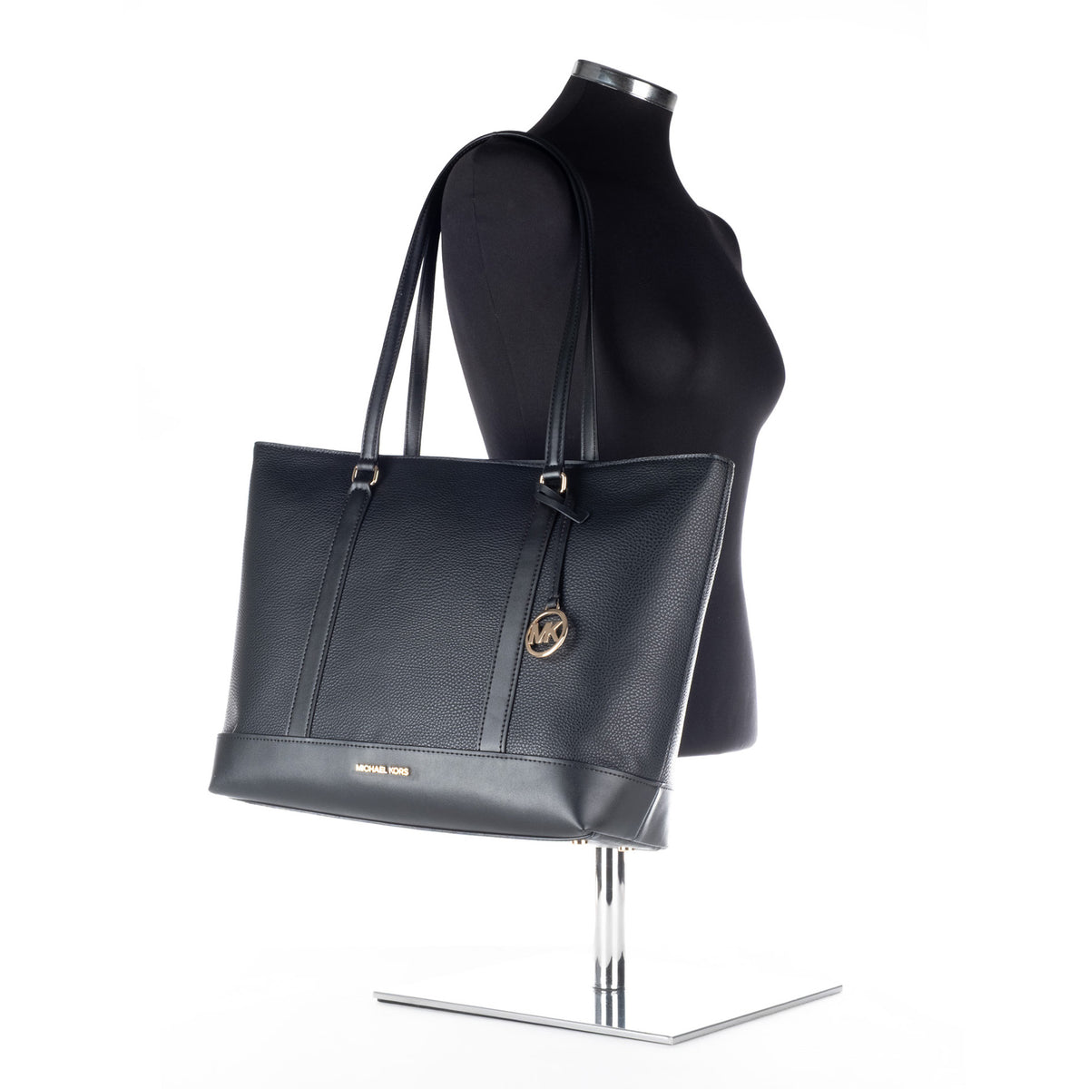 Bolsa Tote Michael Kors Preta com Monograma MK e Detalhes Dourados