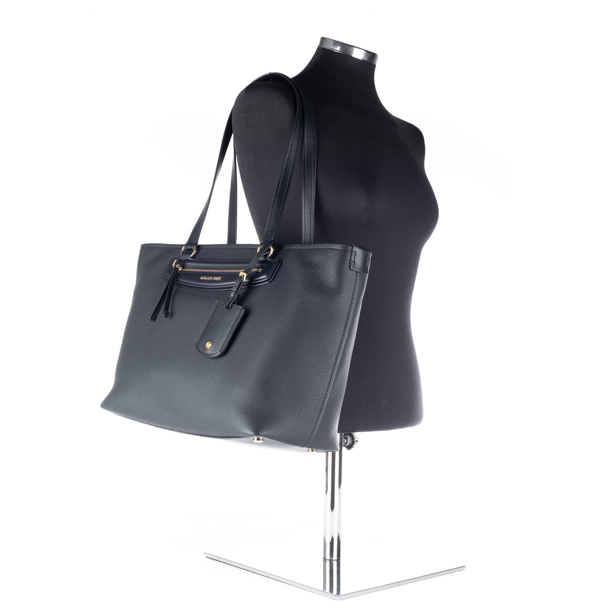 Bolsa Tote Michael Kors Preta com Bolso Frontal e Detalhes Dourados