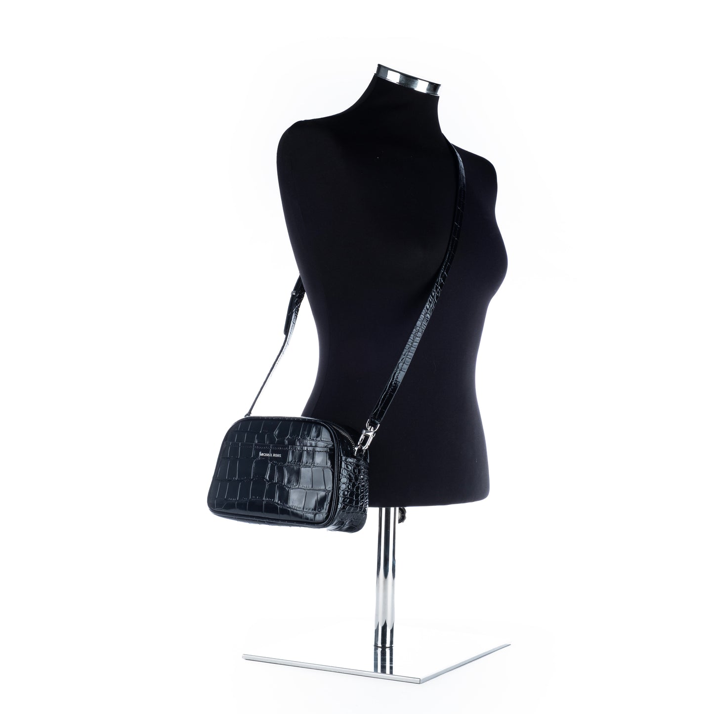 Bolsa Tiracolo Michael Kors Preta com Estampa Croco