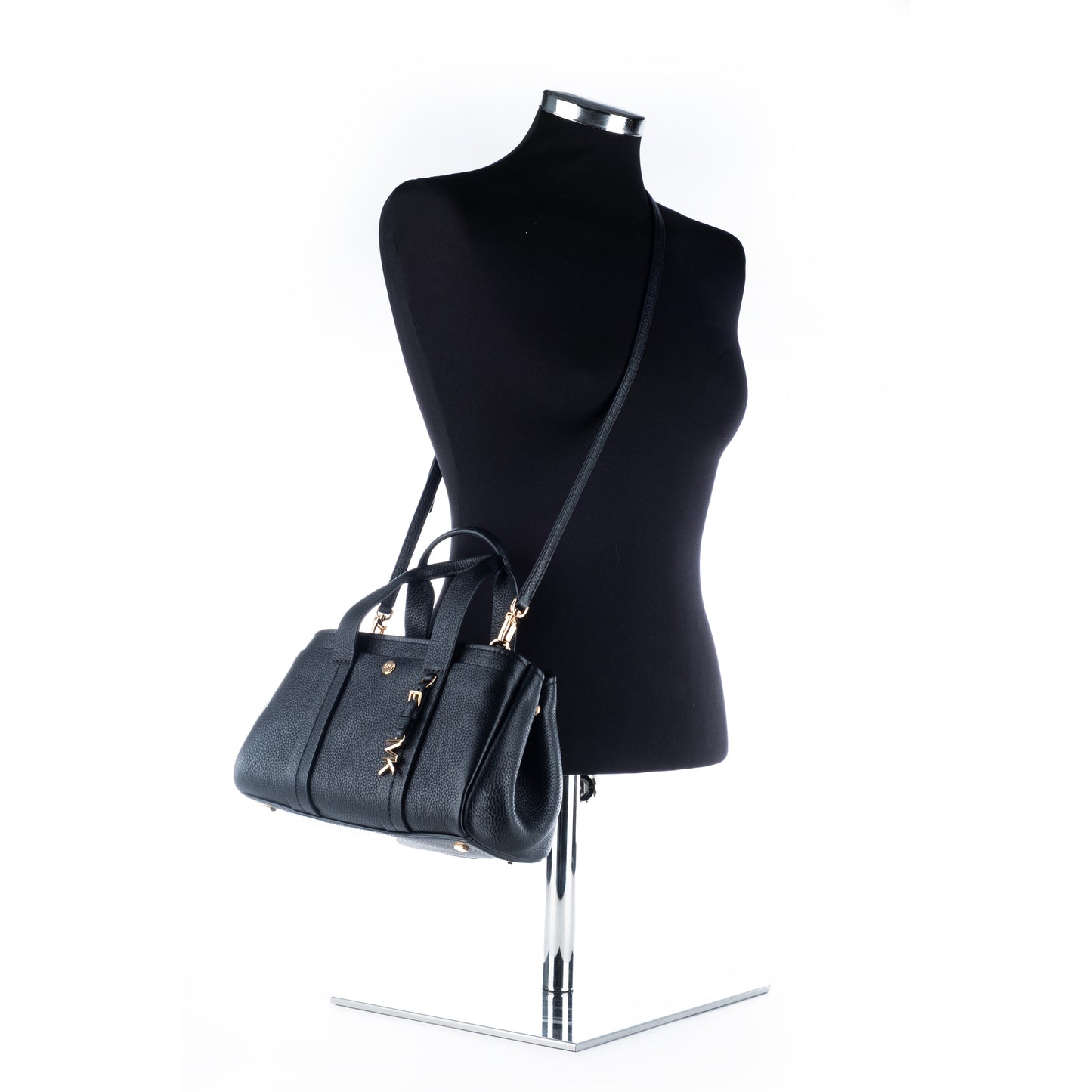 Bolsa Satchel Michael Kors Preta Clássica com Detalhes Dourados