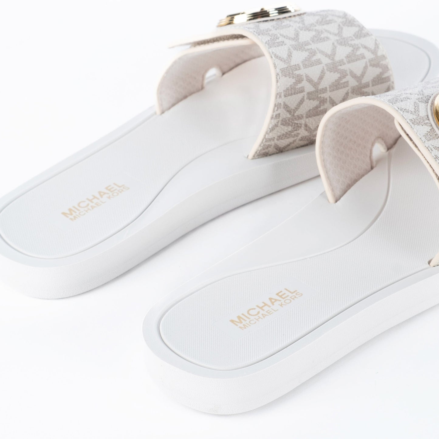 Chinelos Rasos Mulher Michael Kors Branco e Dourado