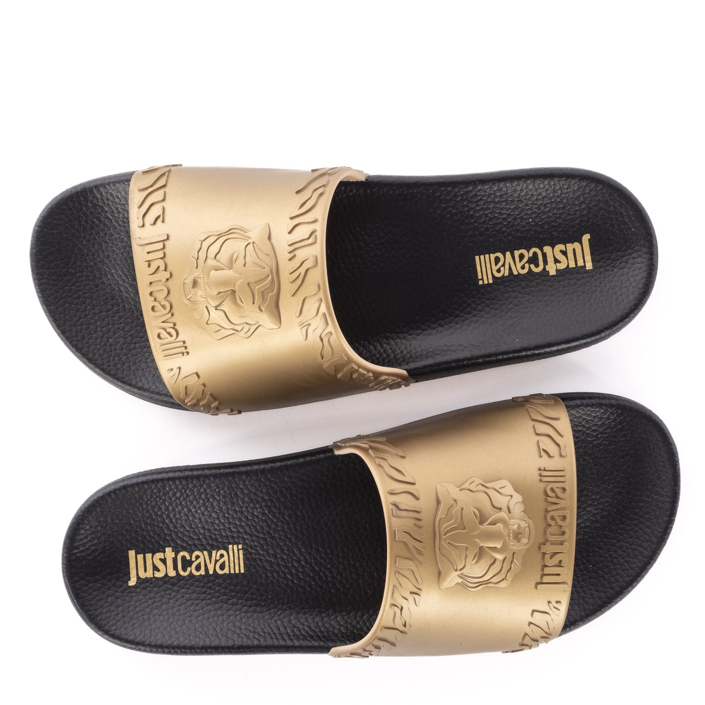 Chinelos Homem Just Cavalli Dourados com Detalhe Emblema