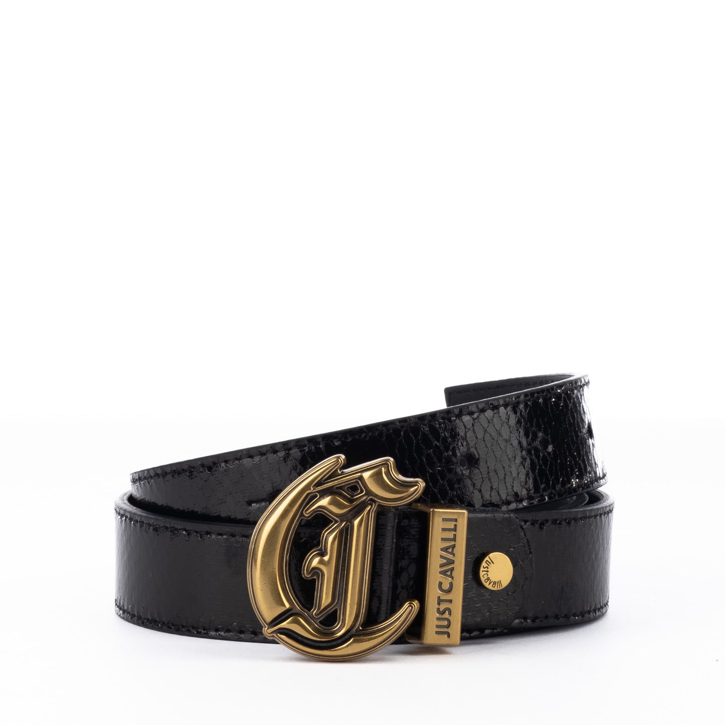 Cinto Mulher Preto Just Cavalli com Fivela Dourada