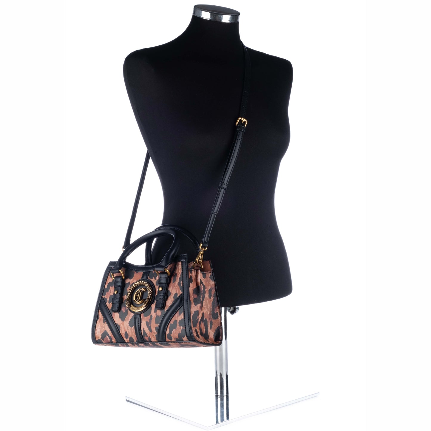Bolsa de Ombro Just Cavalli Animal Print com Fecho Dourado Circular e Alças Curtas