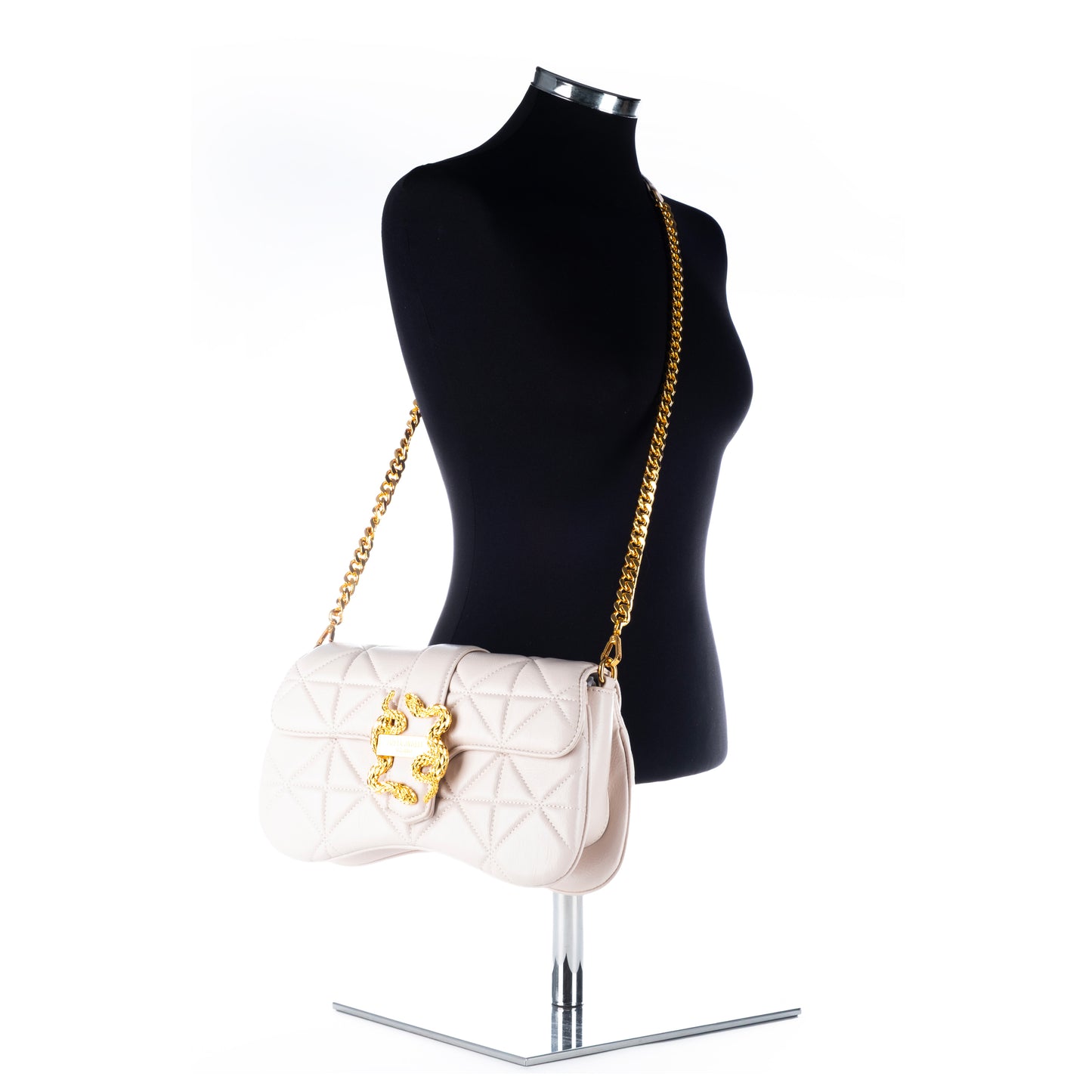 Bolsa Satchel Just Cavalli Branca com Detalhes Dourados