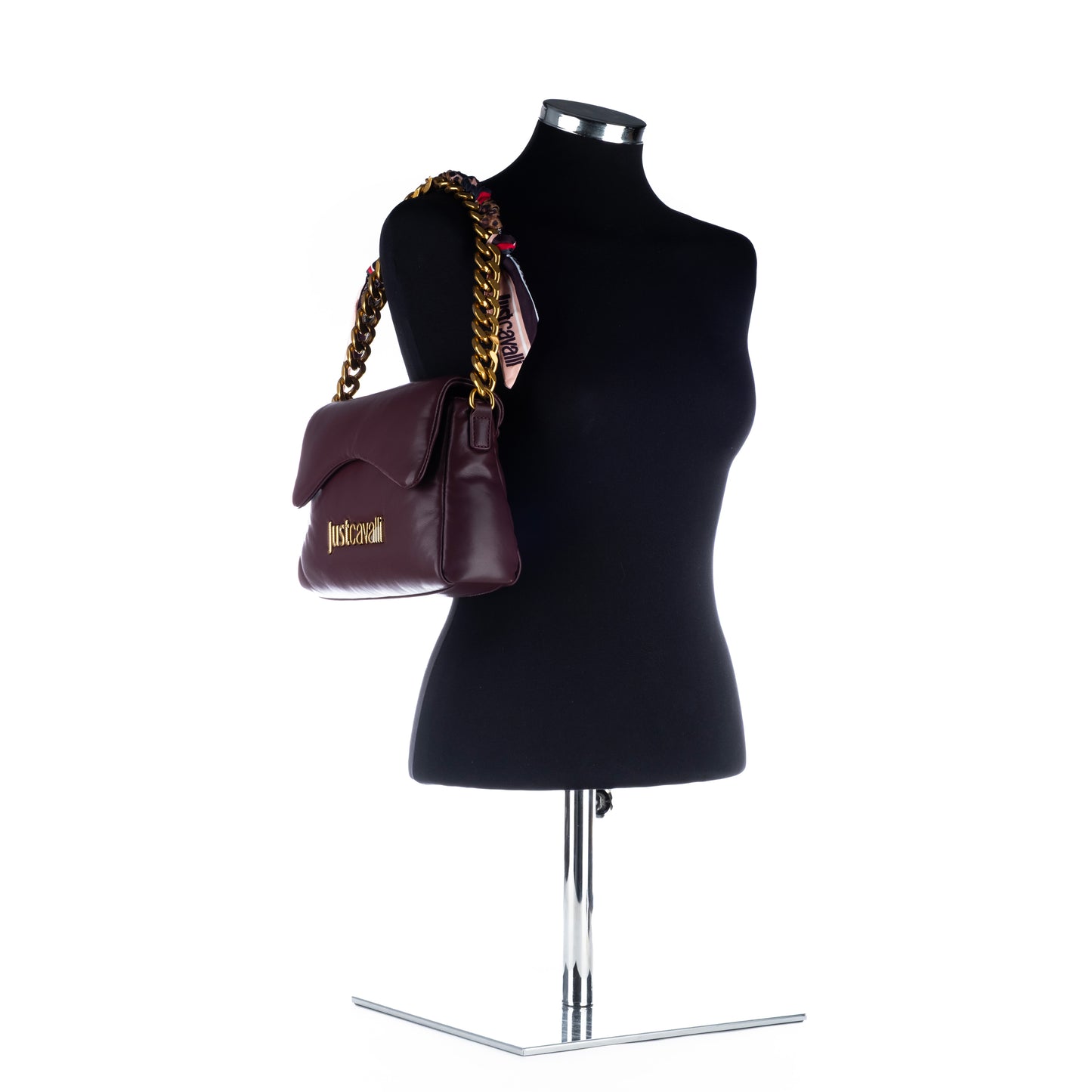 Bolsa de ombro Just Cavalli Vinho com Detalhe de Corrente