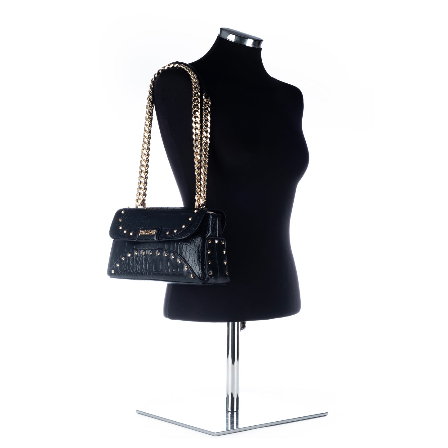 Bolsa de Ombro Clutch Just Cavalli Preta com Tachas