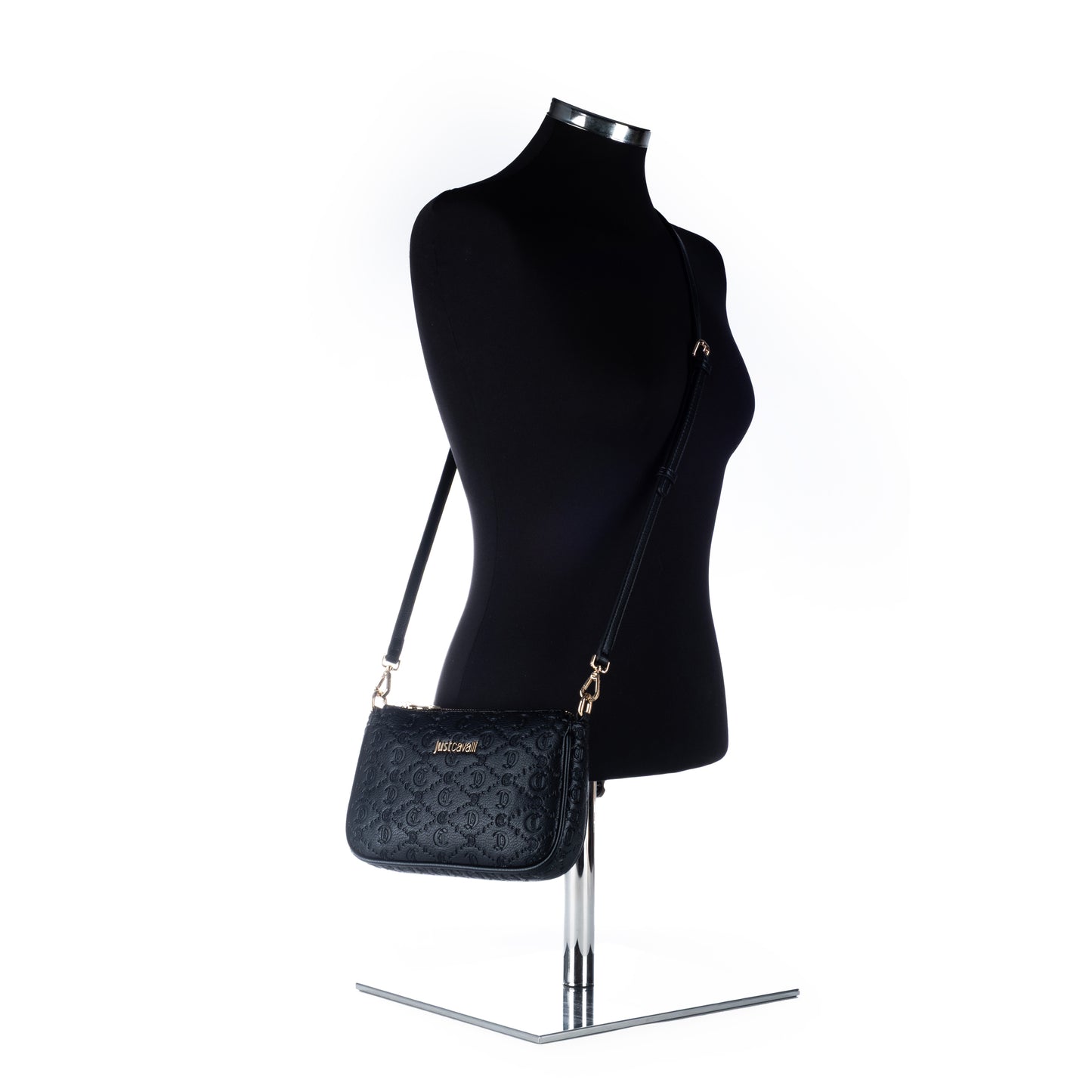 Bolsa Tiracolo Just Cavalli Preta com Detalhes em Dourado