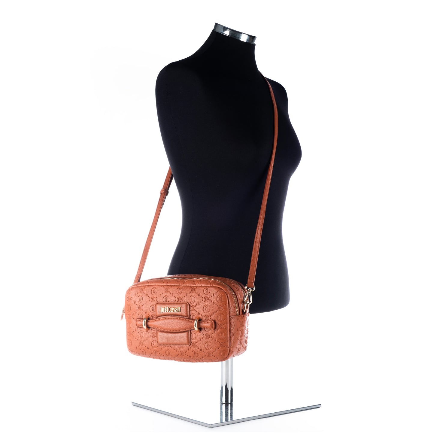 Bolsa Tiracolo Just Cavalli Laranja Texturizada com Detalhes Metálicos