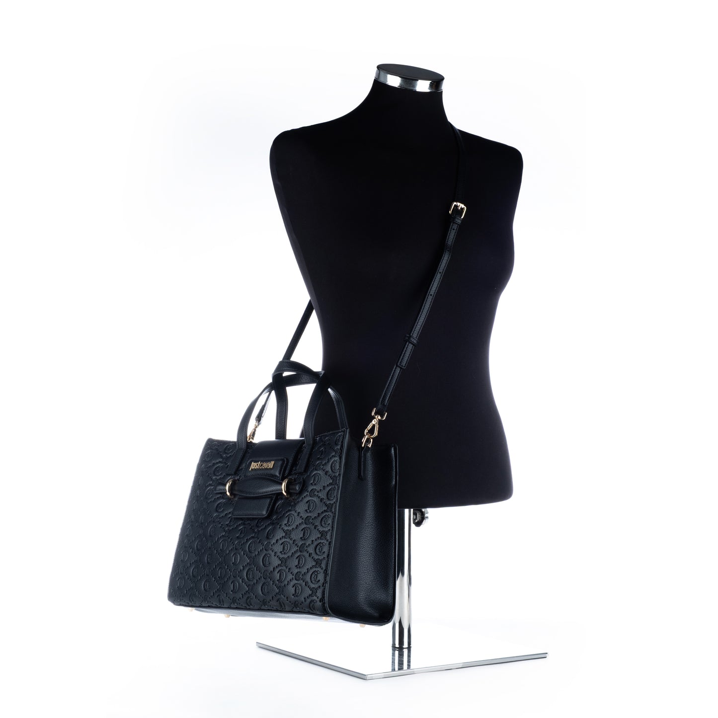 Bolsa Satchel Just Cavalli Preta com Relevo Elegante