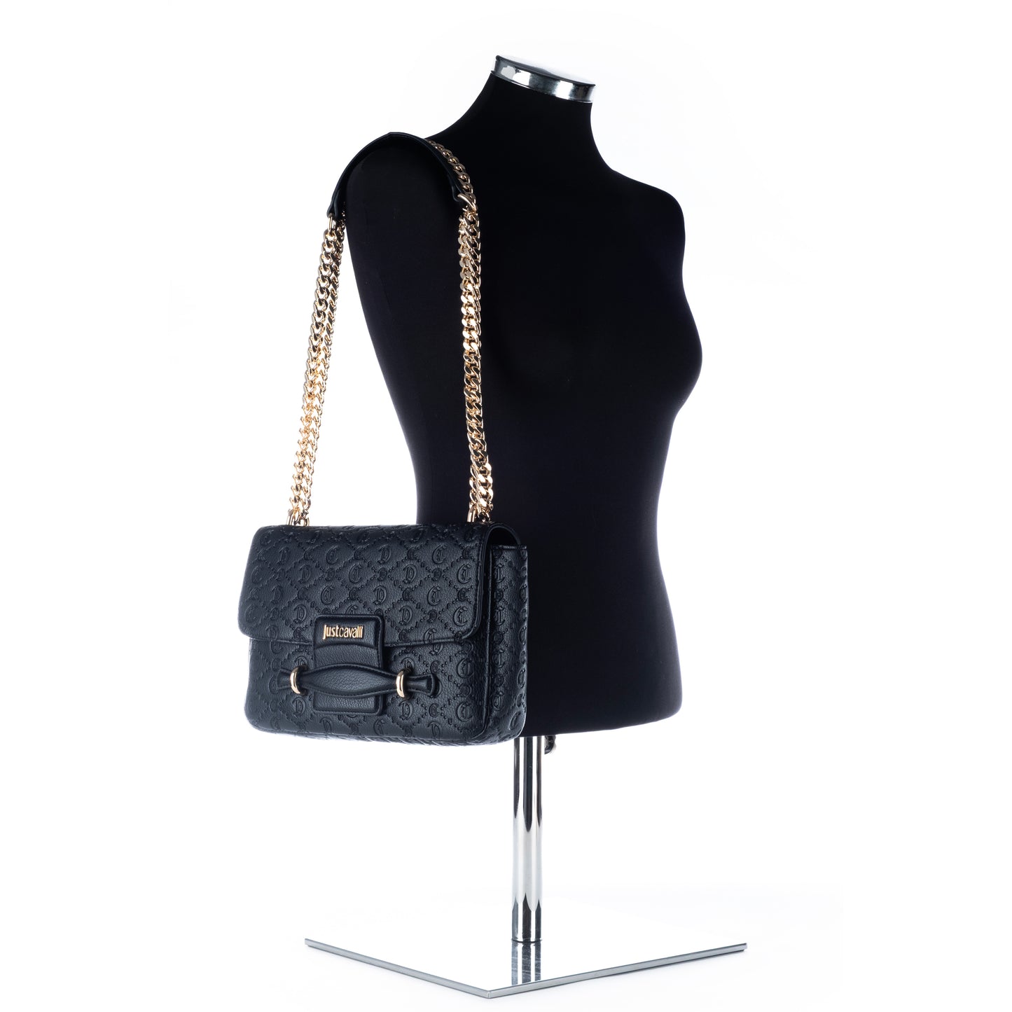 Bolsa Tiracolo Just Cavalli Preta com Detalhe Texturizado
