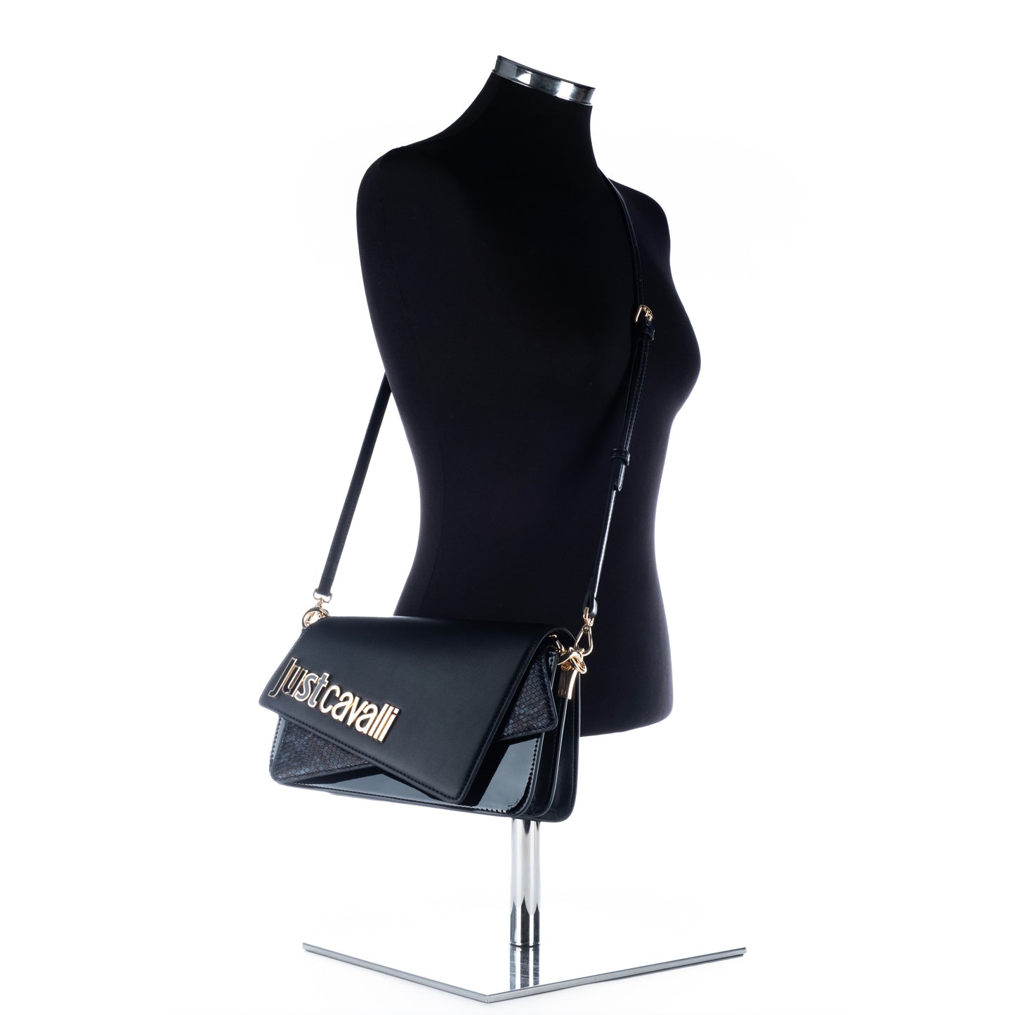 Bolsa Ombro de Mulher Just Cavalli Preta com Corrente Dourada