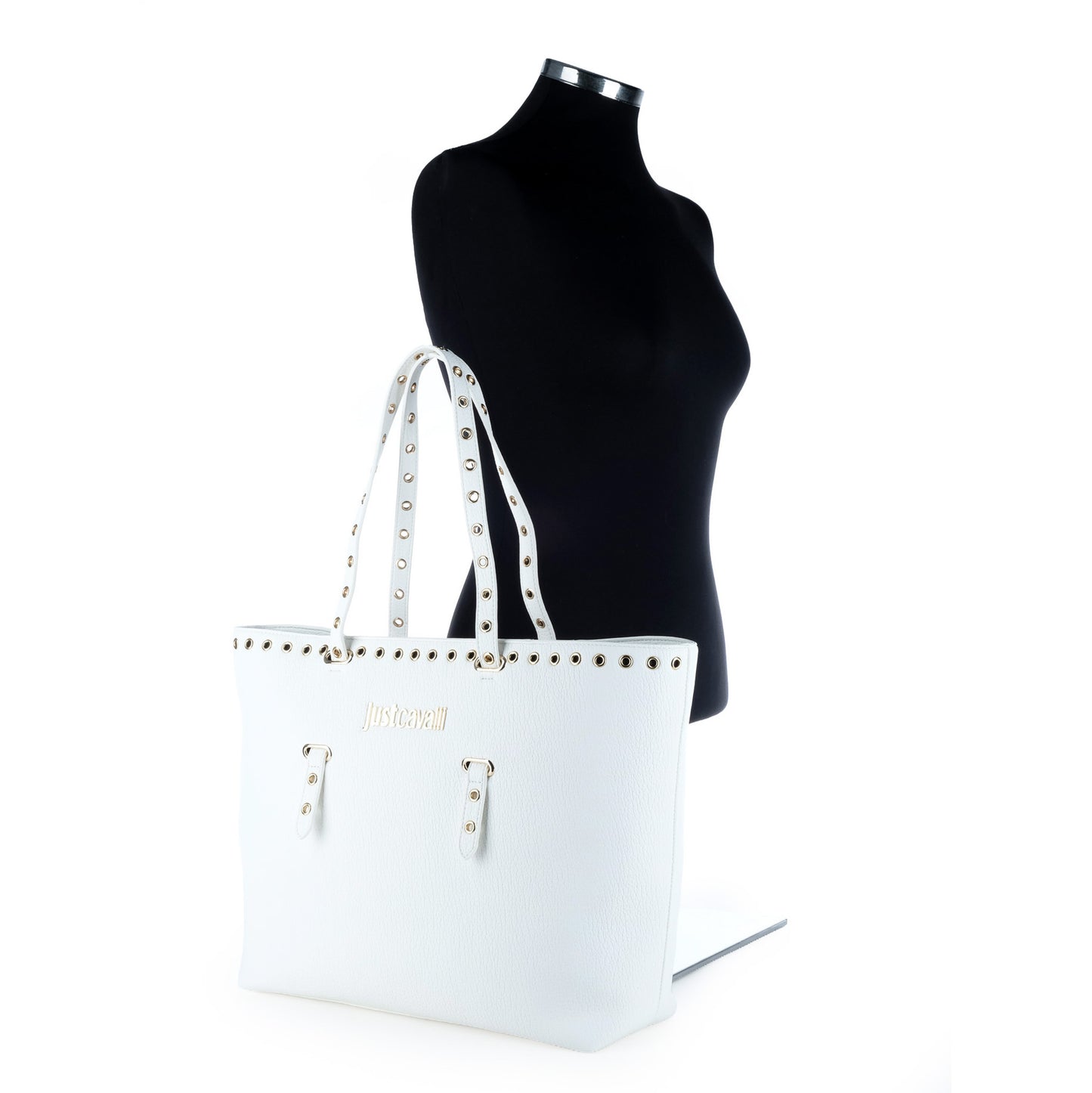 Bolsa Tote Just Cavalli Branca com Ilhós Metálicos e Logótipo Frontal