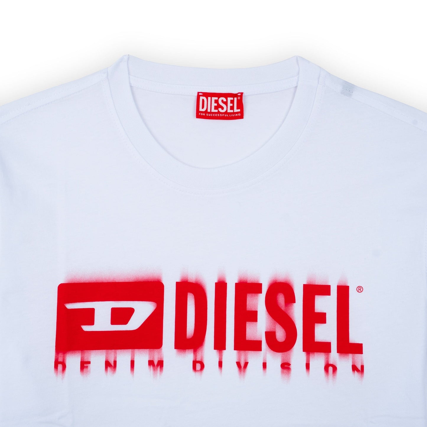 T-Shirt de Homem Diesel Branca com Logótipo Vermelho DENIM DIVISION