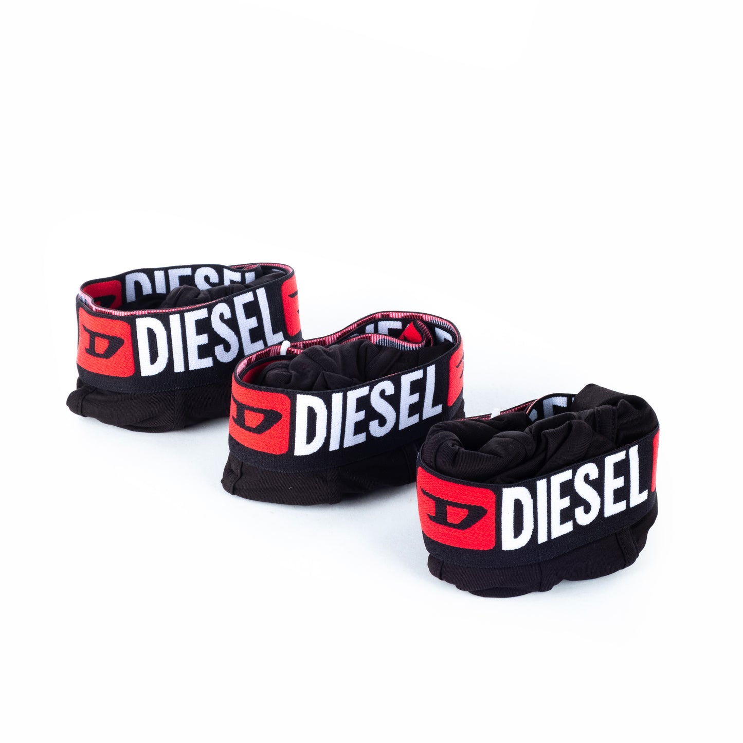 Boxers Homem Diesel Pretos com Elástico Vermelho e Logo Contrastante