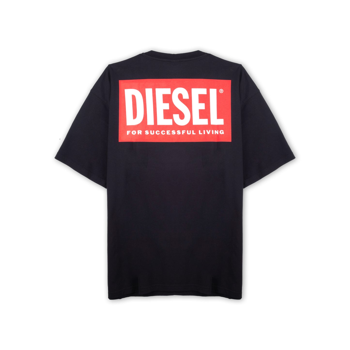 T-Shirt Homem Diesel Preta Minimalista com Logo Vermelho no Peito