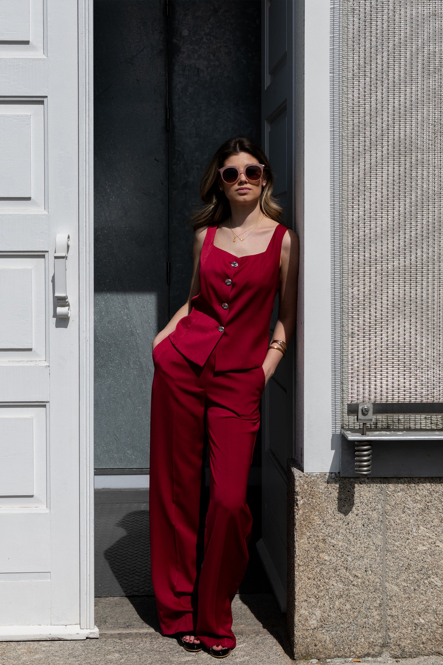 Calças Vermelhas de Mulher ANA SOUSA com Corte Largo