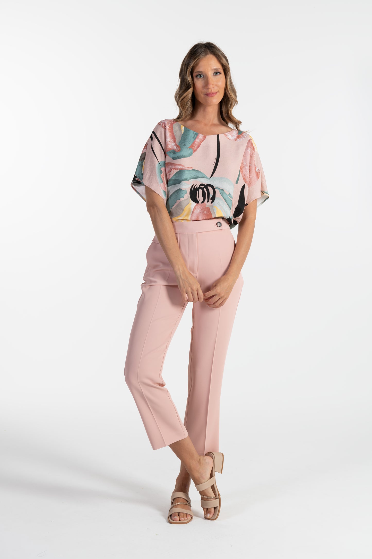 Calças Rosa Claro de Mulher ANA SOUSA com Corte Reto