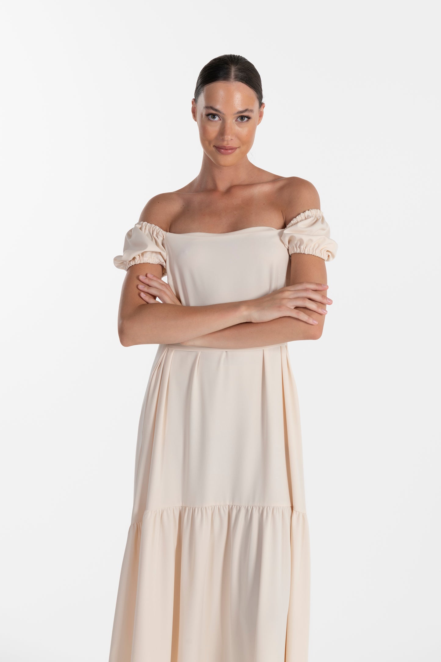 Vestido Bege de Mulher ANA SOUSA com Mangas Curvas