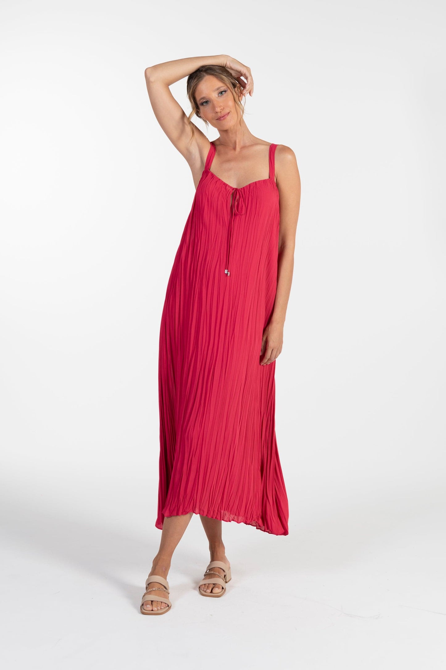 Vestido Vermelho de Mulher ANA SOUSA com Alças e Corte Plissado