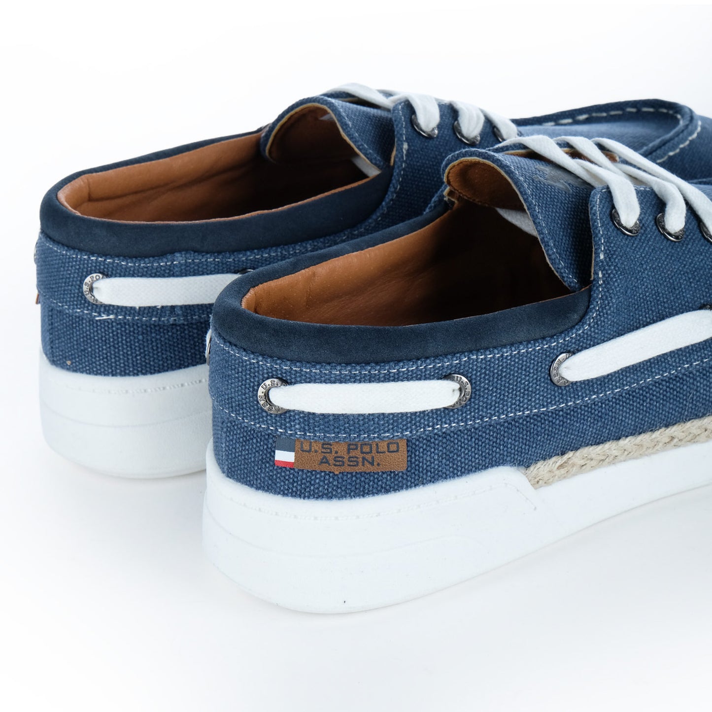 Sapato Náutico Homem U.S. Polo Assn. Azul com Atacadores Brancos e Sola Branca