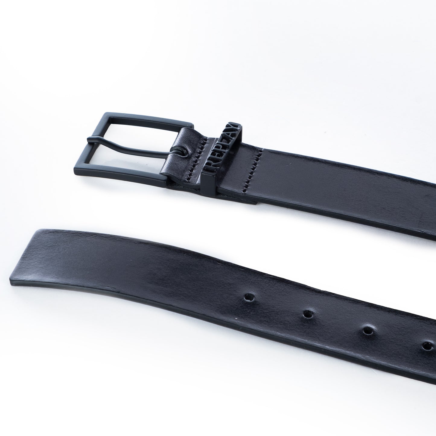 Cinto Homem de Couro Preto para Replay com Fivela Metálica