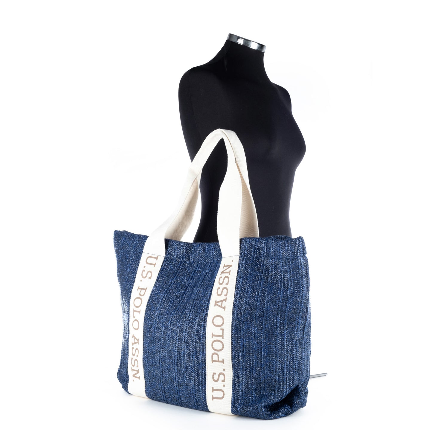 Bolsa Tote U.S. Polo Assn. Azul com Alças Brancas e Logótipo