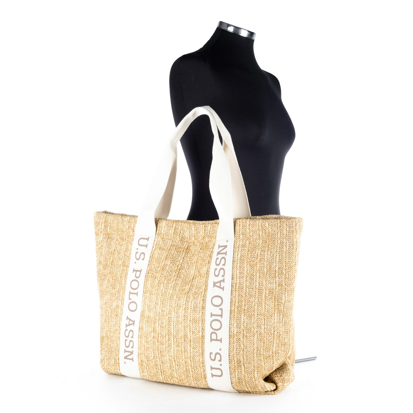 Bolsa Tote U.S. Polo Assn. Bege com Alças Brancas e Logótipo Contrastante