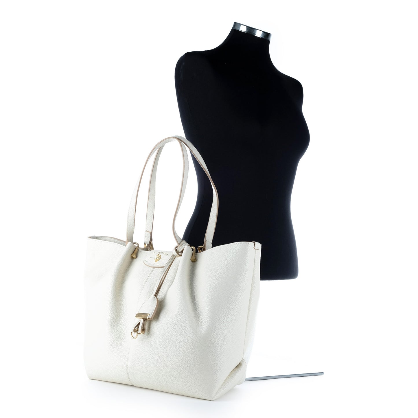 Bolsa Tote U.S. Polo Assn. Branca com Logótipo e Detalhes Dourados