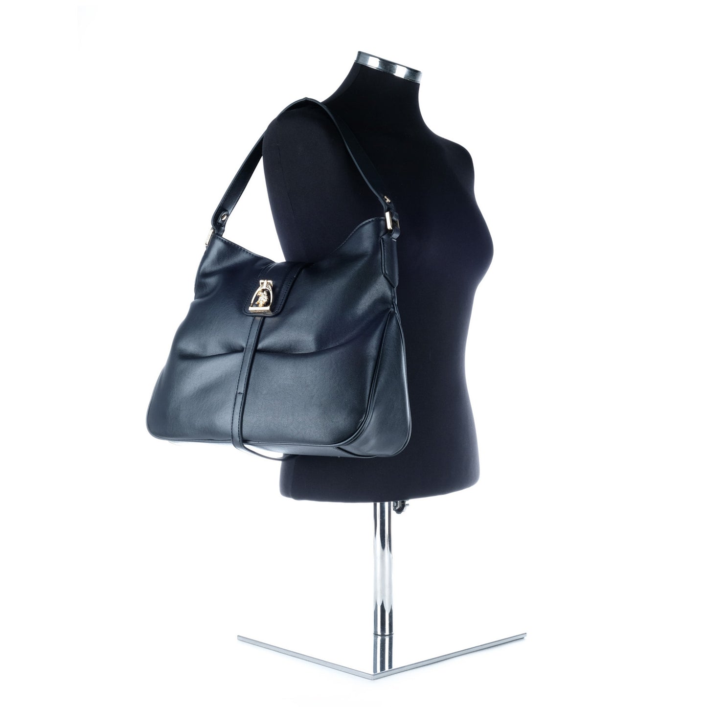 Bolsa de Ombro U.S. Polo Assn. Preta com Fecho Decorativo Metálico