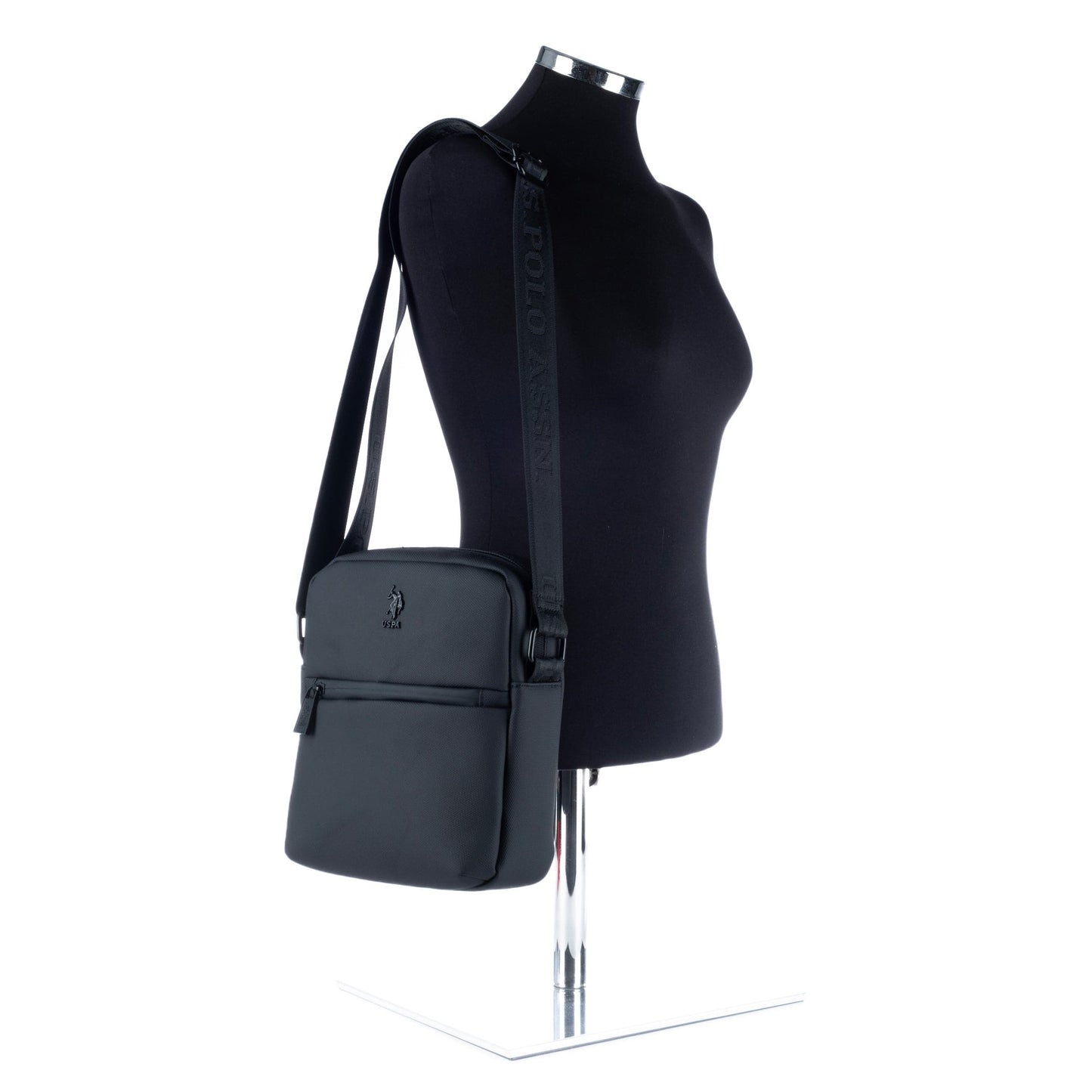 Pasta Tiracolo de Homem US Polo em Nylon Preto com Bolso Frontal