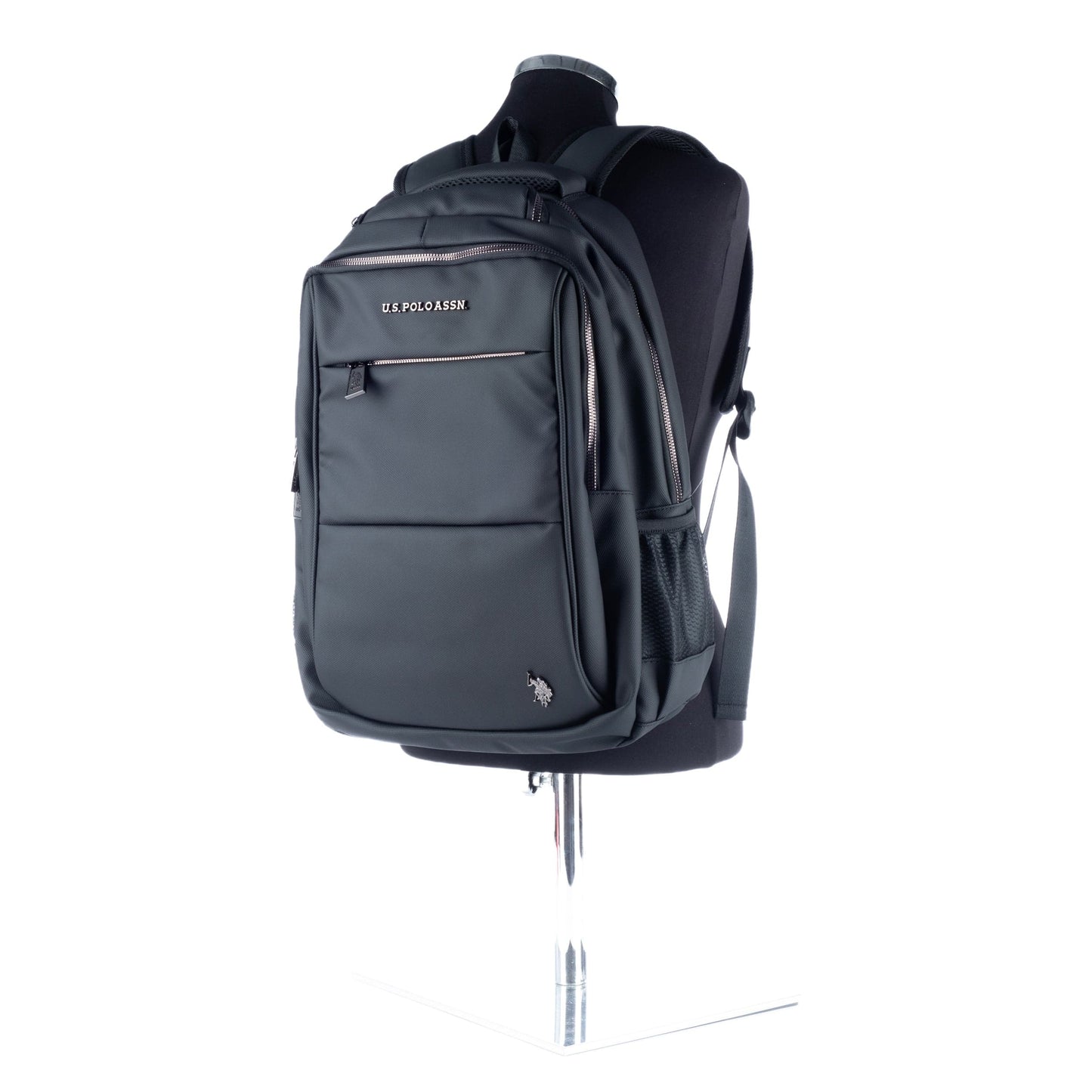 Mochila Unisexo US Polo em Nylon Preto com Vários Bolsos e Logótipo Discreto