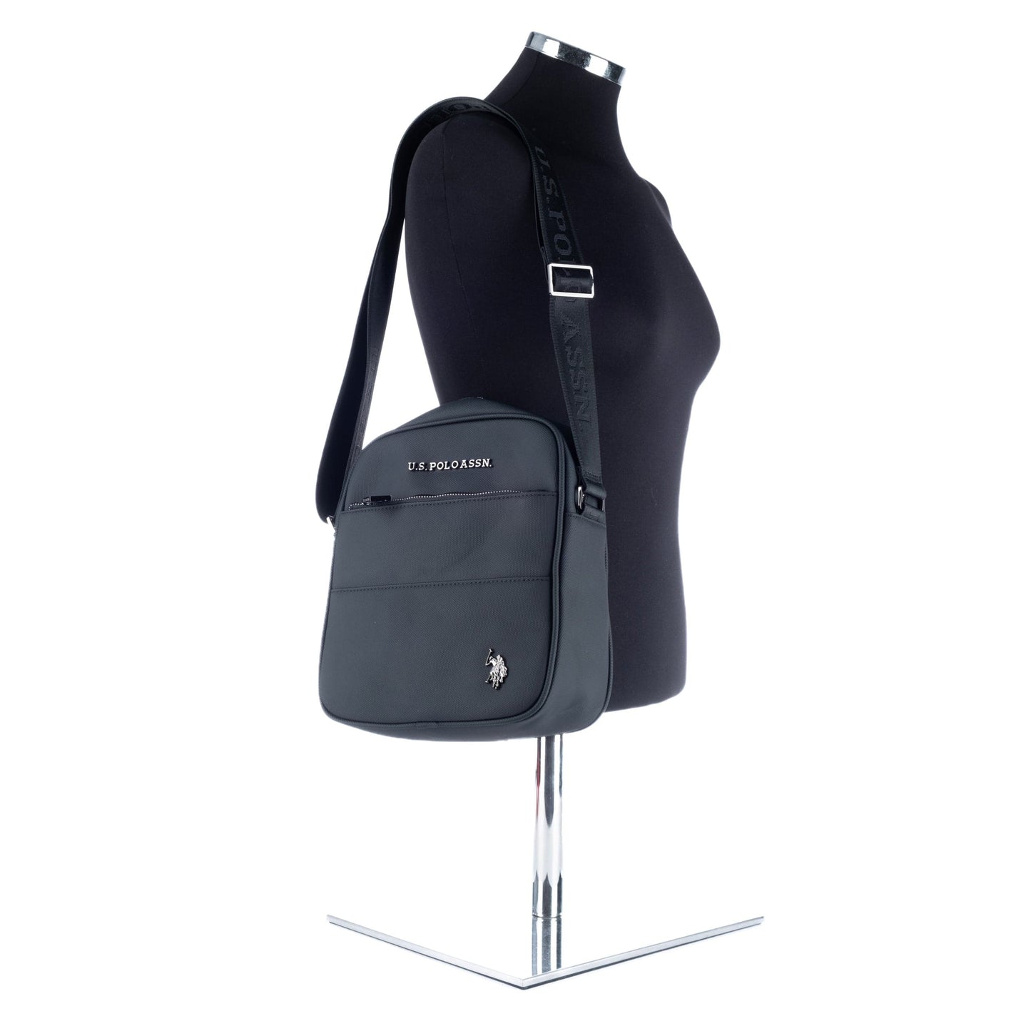 Bolsa Tiracolo de Homem US Polo em Nylon Preto com Dois Bolsos Frontais