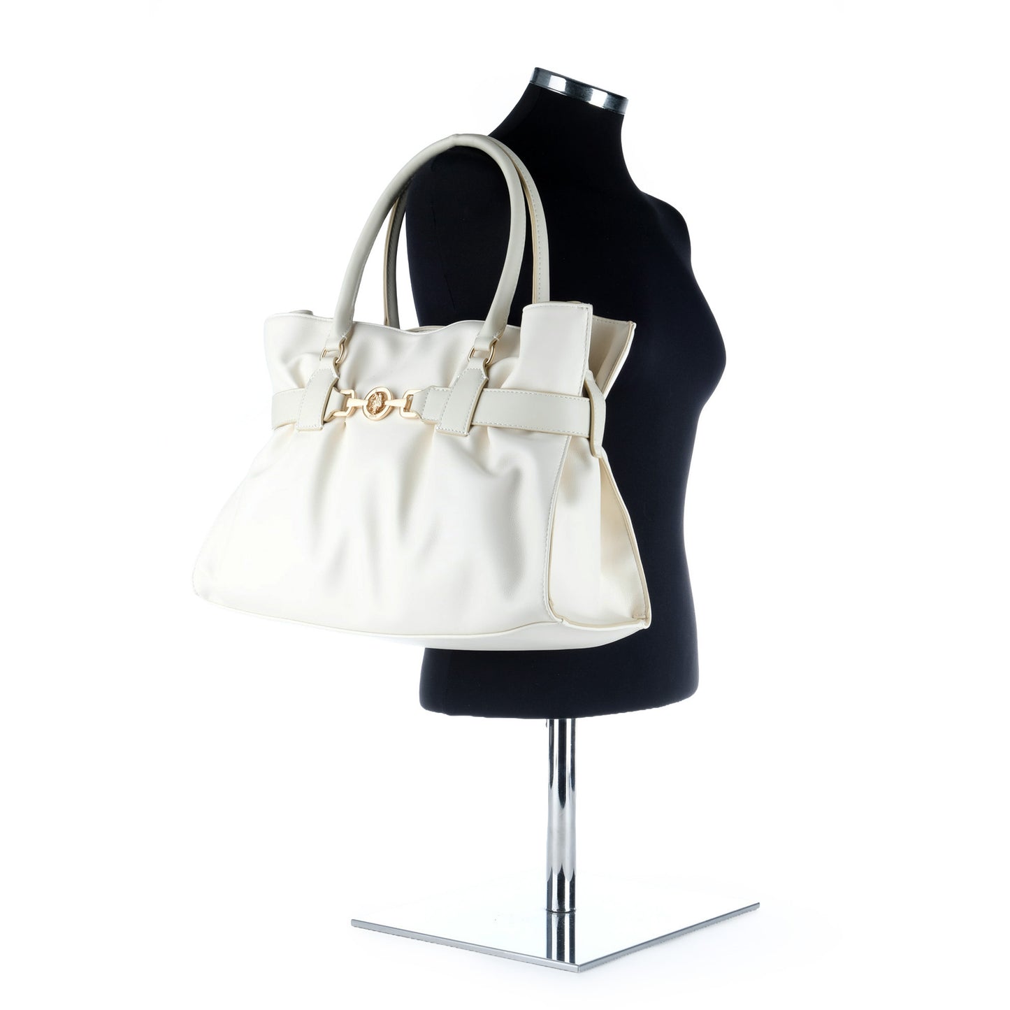 Bolsa Tote U.S. Polo Assn. Branca com Detalhe Metálico Dourado