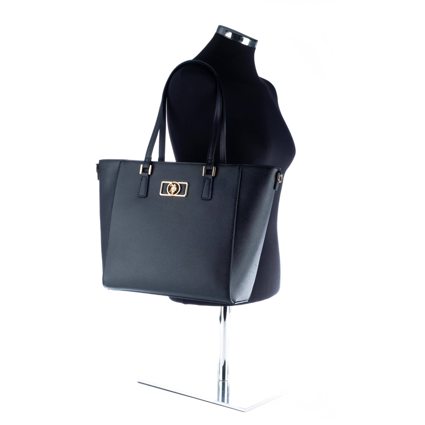 Bolsa Tote US Polo Preta com Detalhe Metálico
