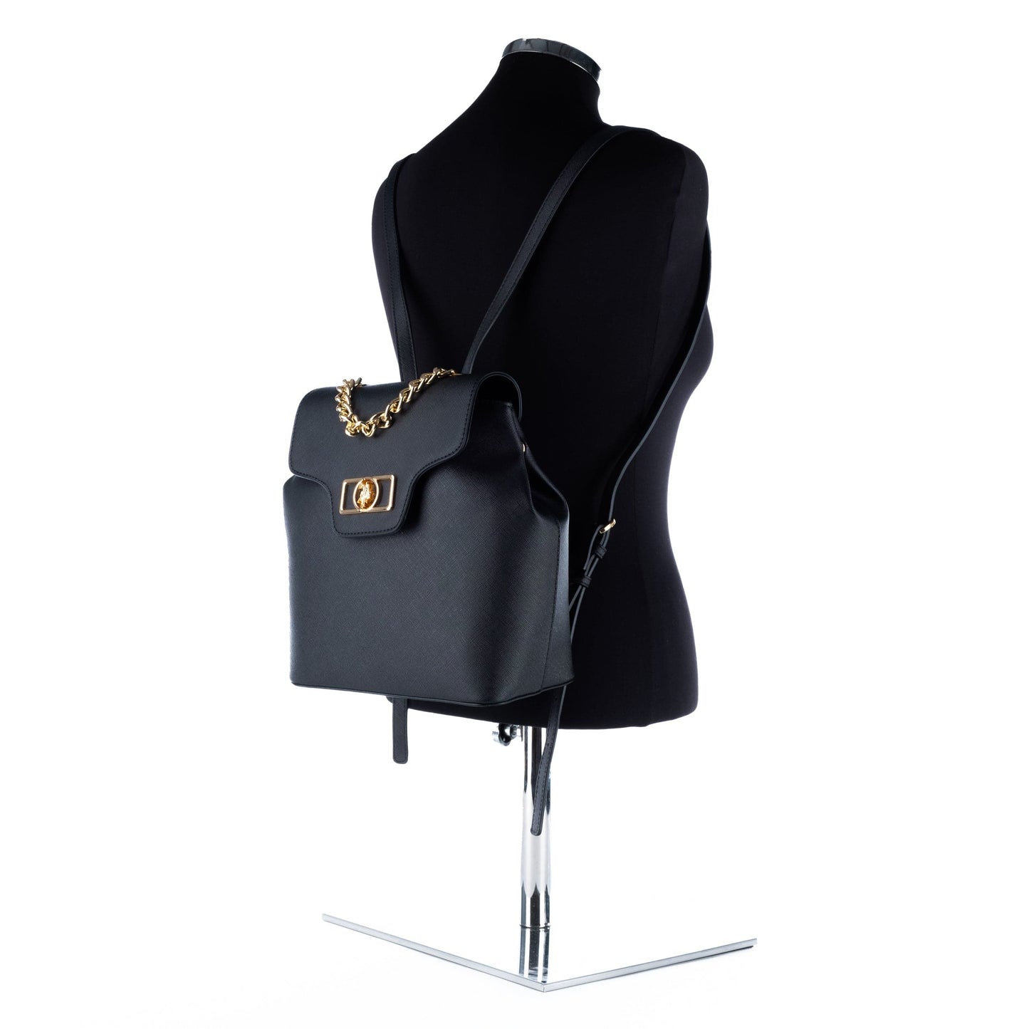 Mochila Mulher Us Polo Preta com Corrente Dourada