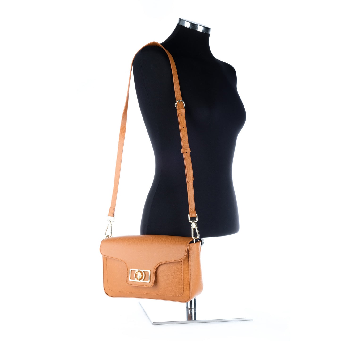 Bolsa Satchel U.S. Polo Assn. Laranja com Alça Superior e Detalhe Dourado