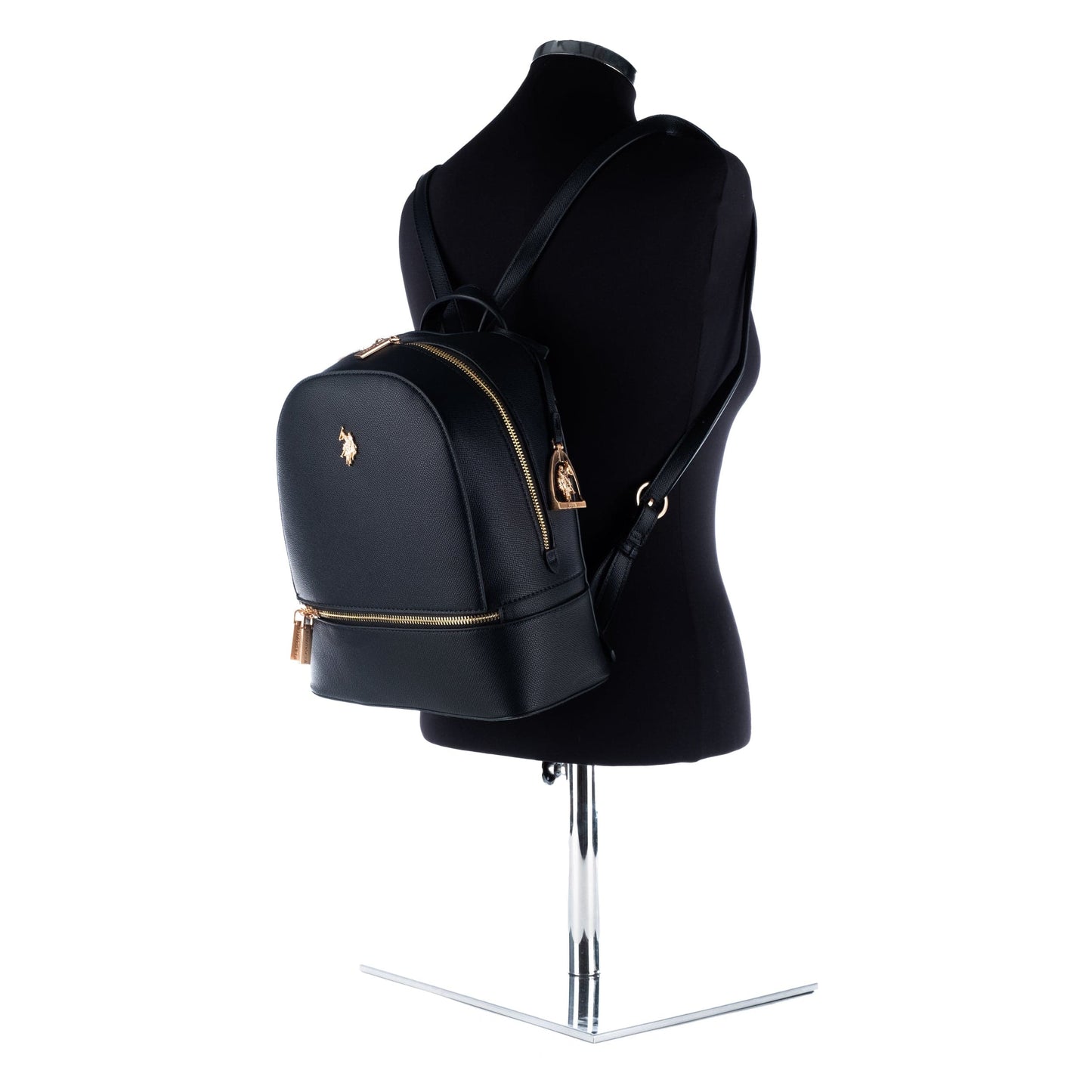 Mochila Mulher US Polo Preta com Detalhes Dourados