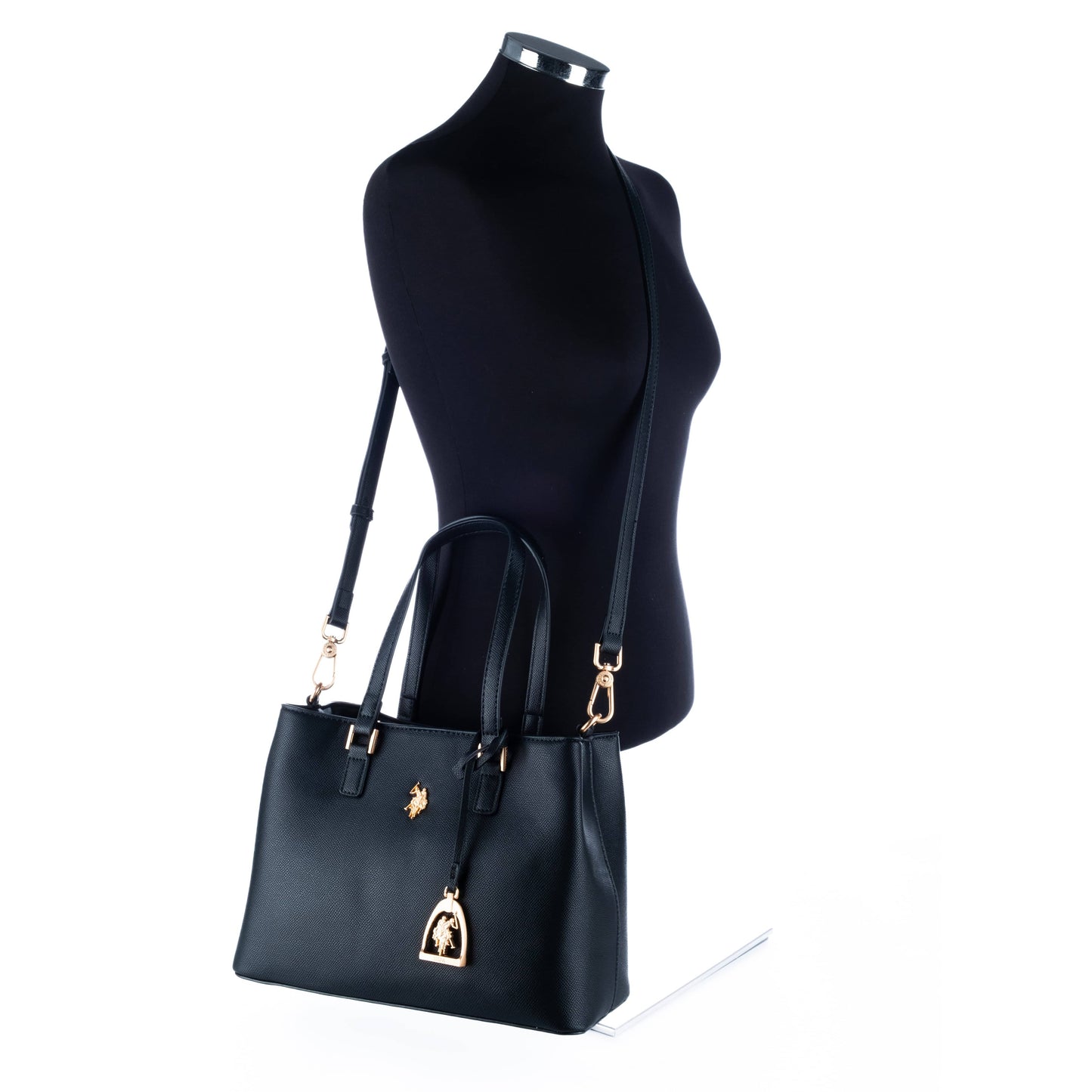 Bolsa Tote Us Polo Preta com Acessórios Dourados