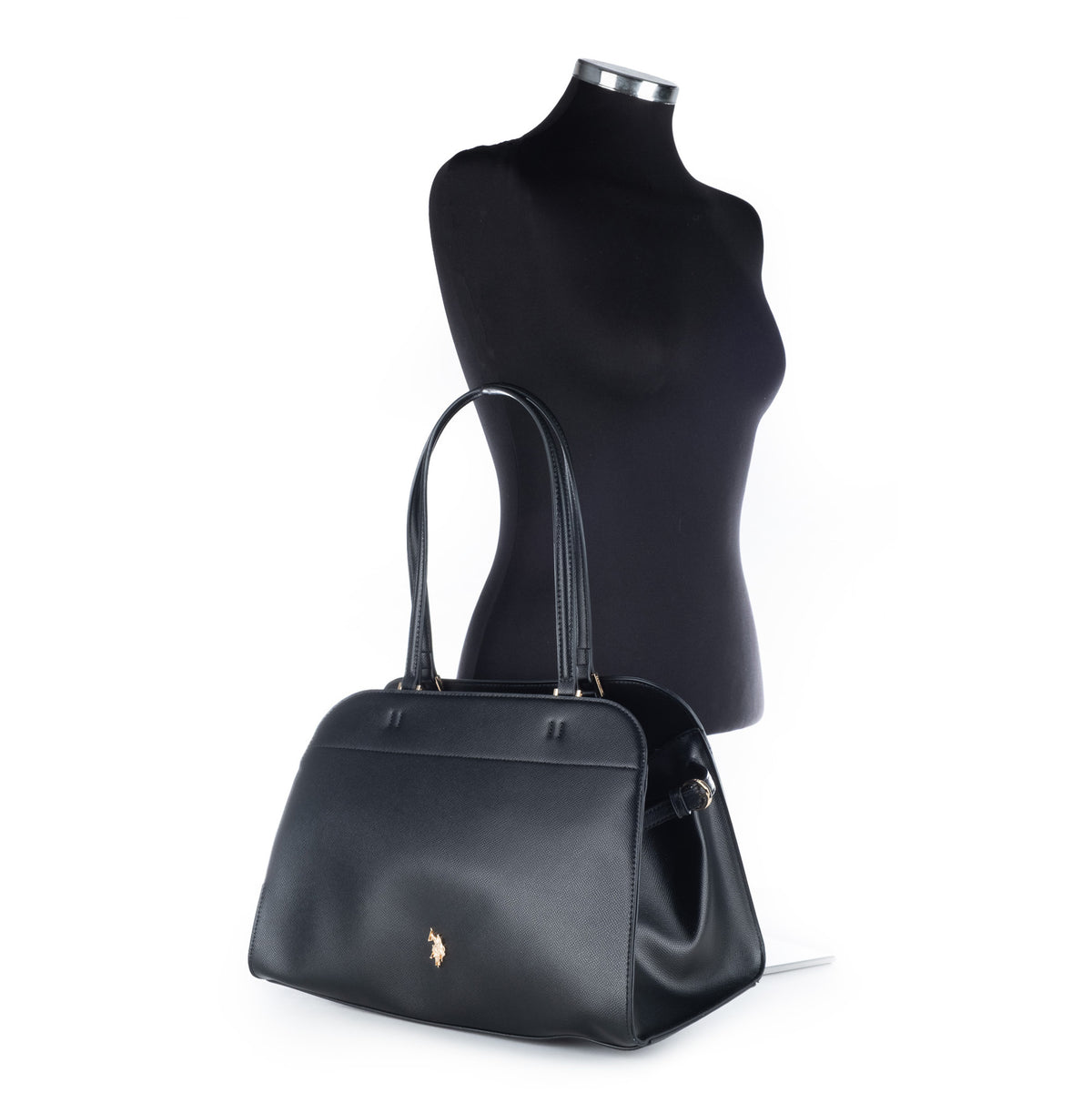 Bolsa de Ombro U.S. Polo Assn. Preta com Logótipo Dourado