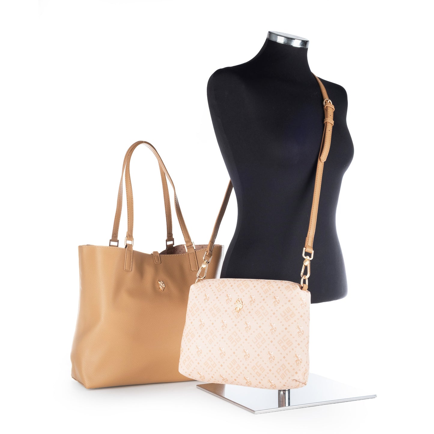 Bolsa Tote U.S. Polo Assn. Castanha com Bolsa Interior e Detalhes Dourados