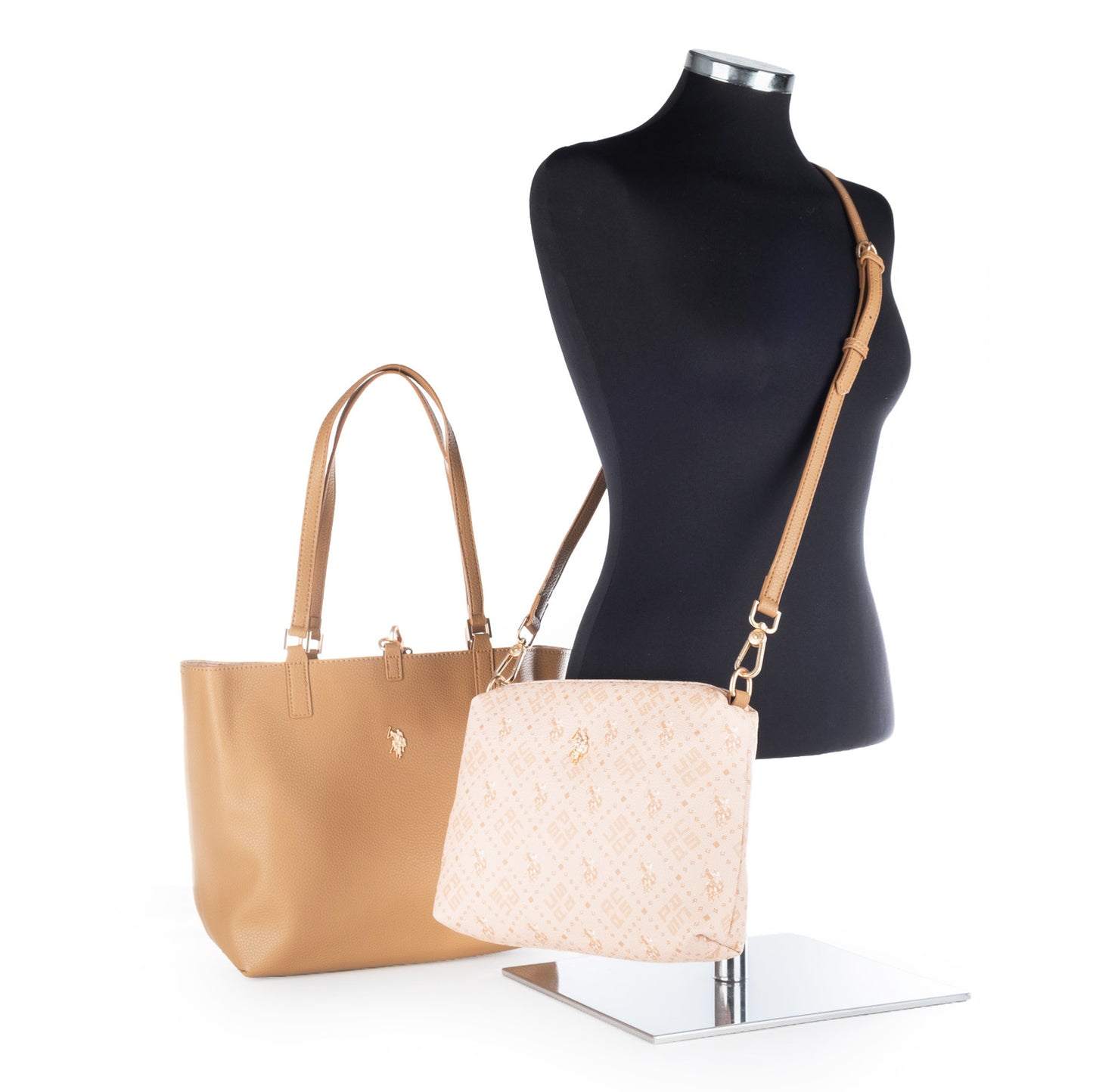 Bolsa Tote U.S. Polo Assn. Castanha com Bolsa Removível e Alças Duplas