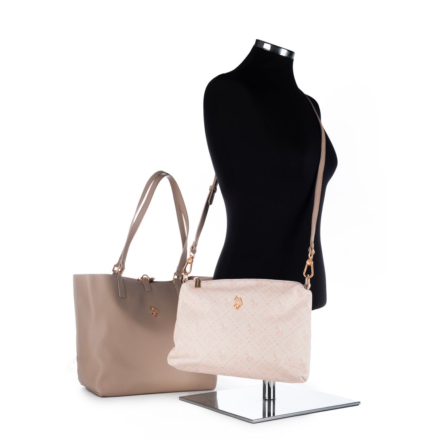 Bolsa Tote Us Polo Bege com Logo Dourado