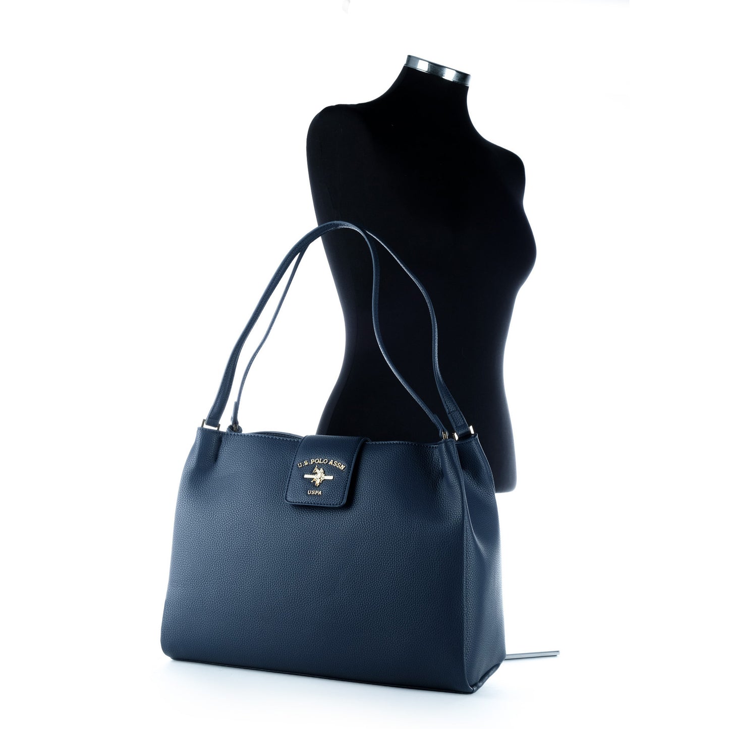 Bolsa de Ombro U.S. Polo Assn. Azul Escuro com Logótipo Dourado