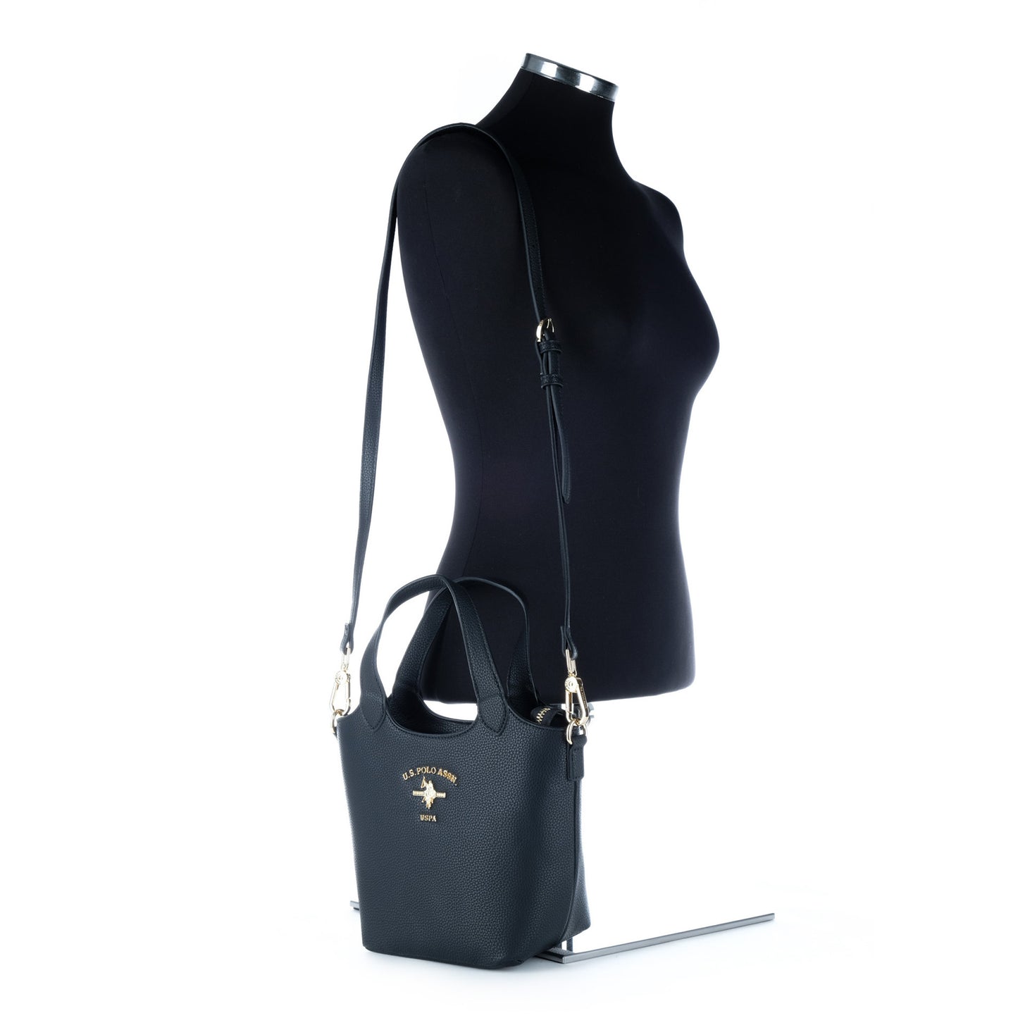 Bolsa Tote U.S. Polo Assn. Preta com Logótipo Dourado