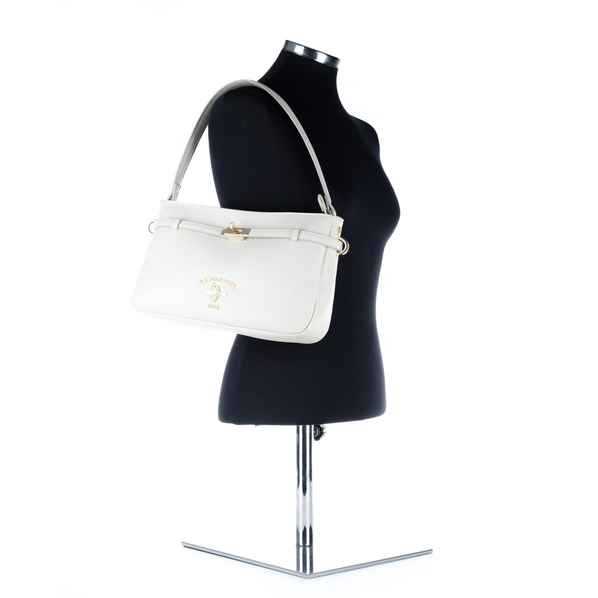 Bolsa de Ombro U.S. Polo Assn. Branca com Fivela Dourada