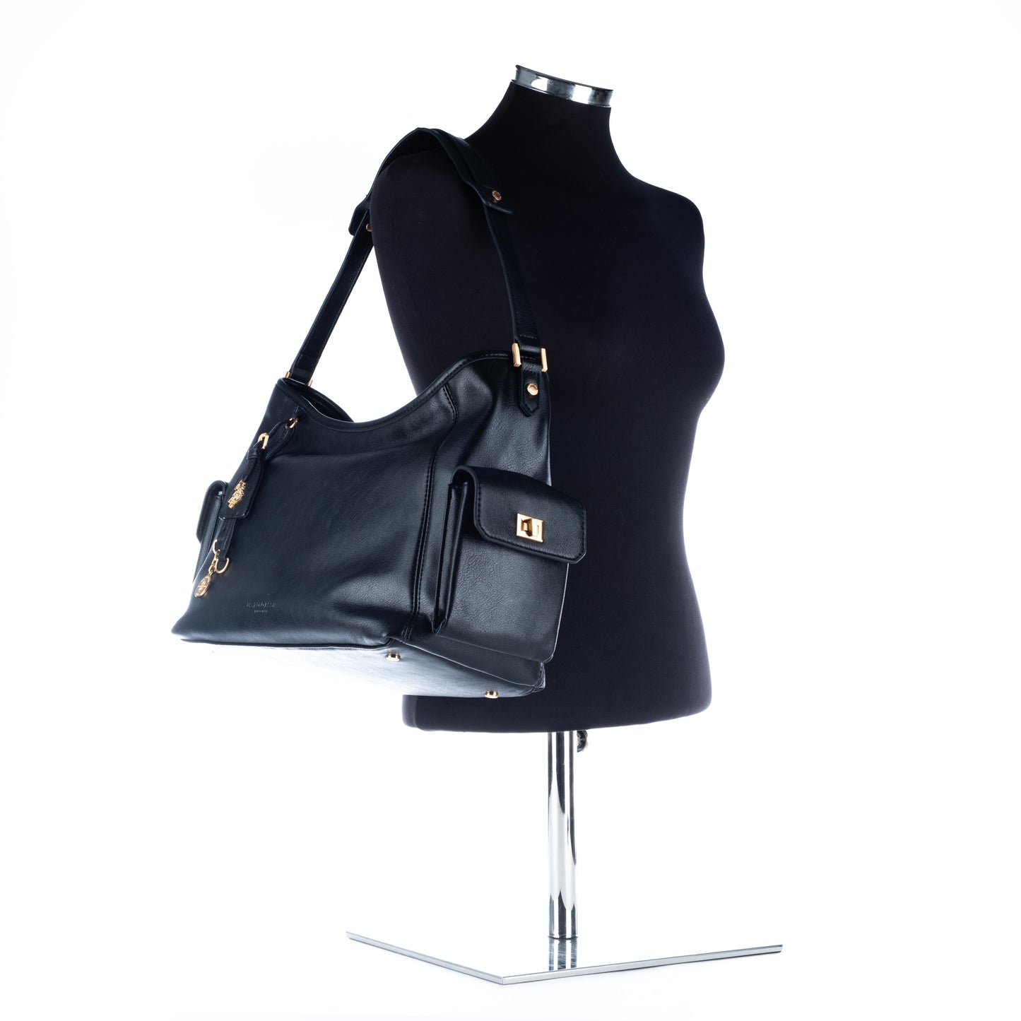 Bolsa de Ombro US Polo Preta Detalhes Dourados
