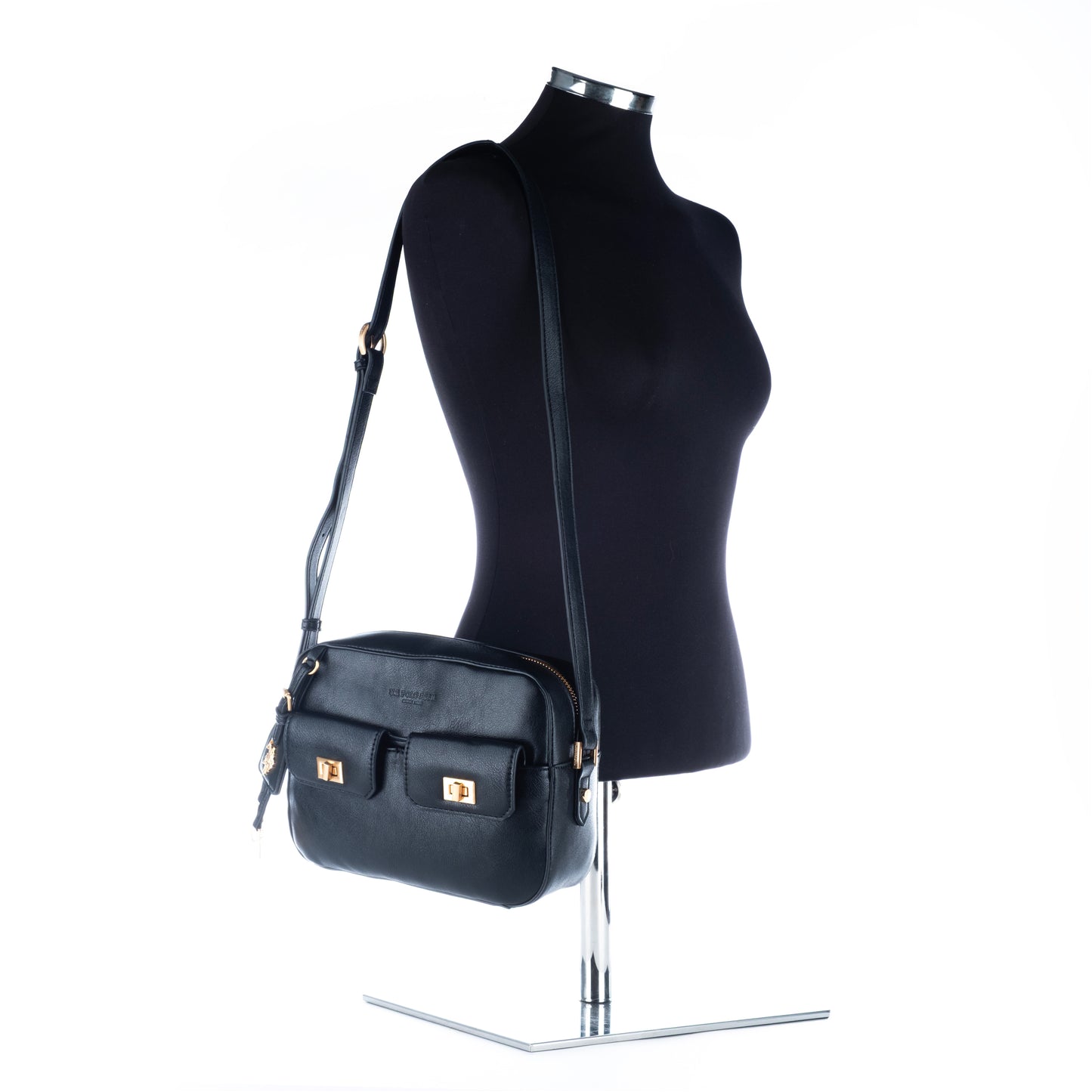 Bolsa Tiracolo Mulher Us Polo Preta com Detalhes Dourados