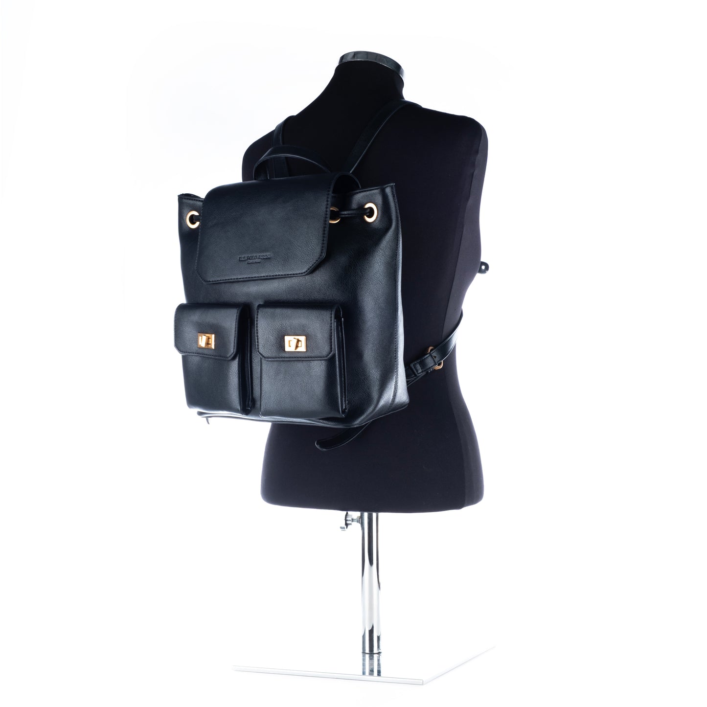 Mochila Mulher US Polo Preta com Detalhes Dourados